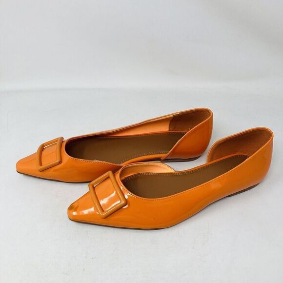 ASOS Legendary Pointed Ballet Flats Patent Orange Spring Summer Shoes US 9 - Picture 2 of 13